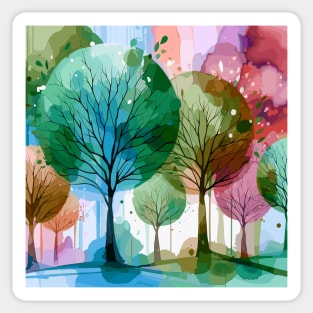 Colorful Pastel Pink Brown Abstract Trees Sticker